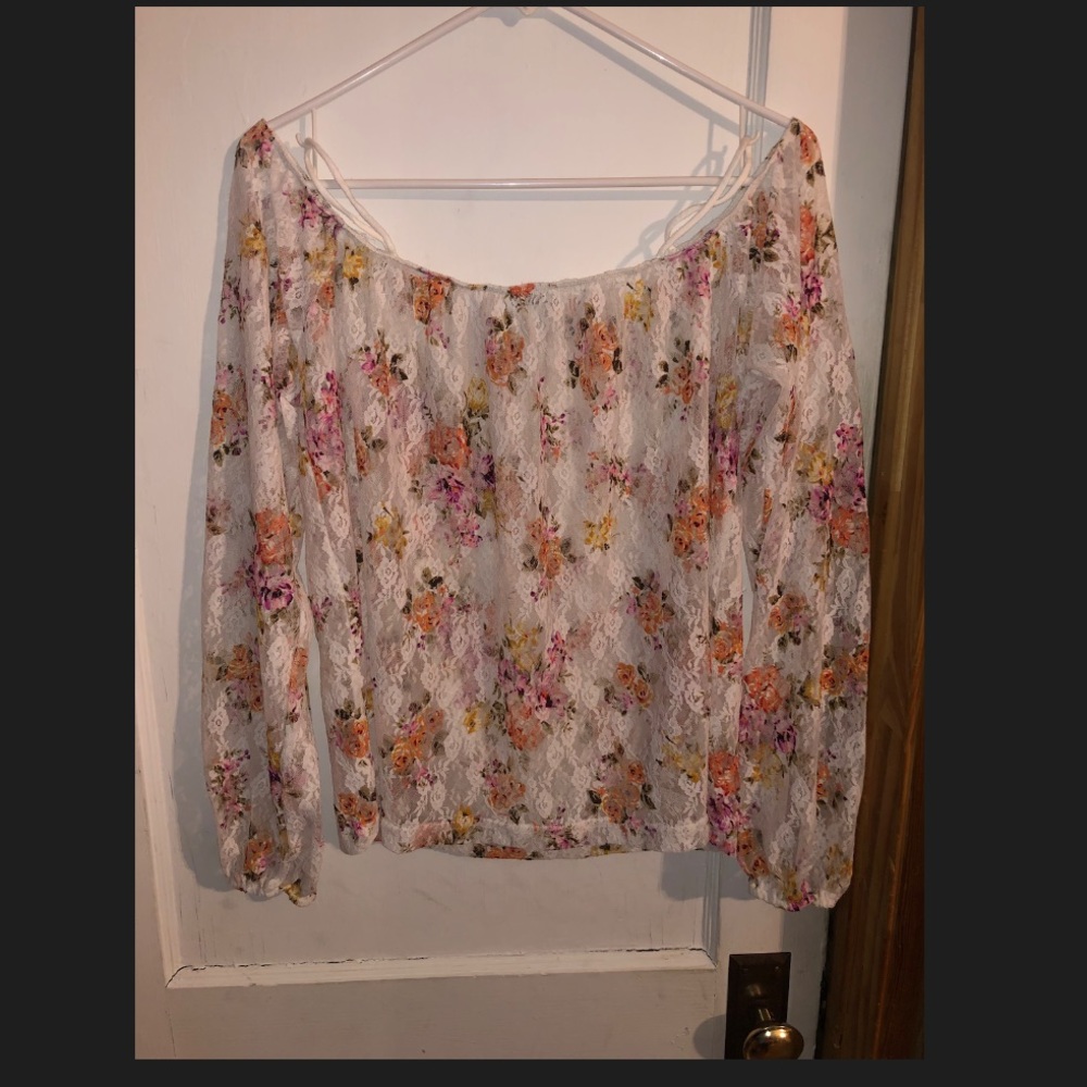 Lace Flower Off The Shoulder Shirt